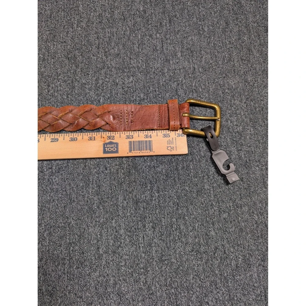 Abercrombie & Fitch Brown Braided Leather Belt Brass Buckle Moose Logo Small
